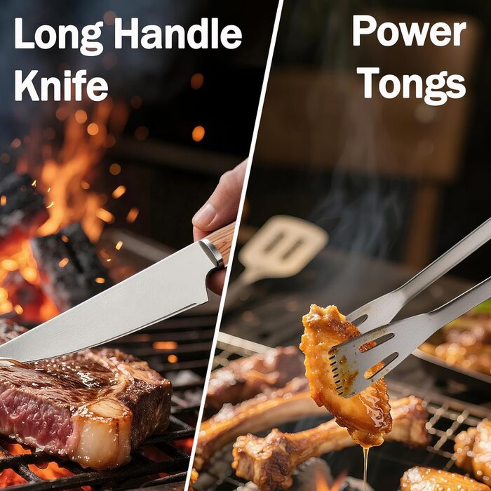 Набір гриля з нержавіючої сталі 20 предметів, BBQ набір для гриля, аксесуари для гриля, подарунок для чоловіків, для пікніків та кемпінгу