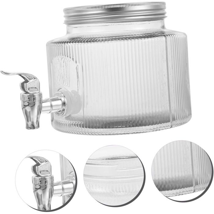 Glass Jug with Tap Dispenser System, Hydro Water Jug with Faucet, Juice Syrup Insulated Water Bottles Filter Tap Glass Jug, Water Container with Faucet, White