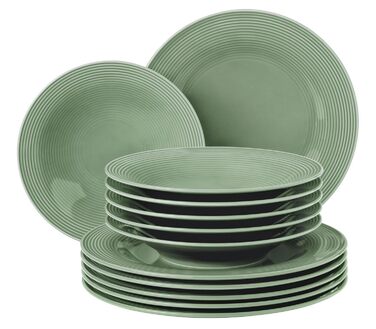 Сервіз столовий SELTMANN WEIDEN Beat 12-ти частинний - білий з салатовим рельєфом, сучасний стиль