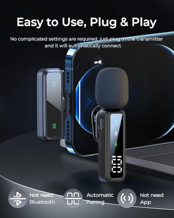 Мікрофон Handy – Петличний мікрофон сумісний з iPhone/Android/PC, магнітний лавел'єр з шумозаглушенням, для стрімінгу, влогів, YouTube та інтерв'ю (Чорний)