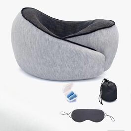 Подушка для шиї - ергономічна подушка з піною з пам'яті для подорожей, компактна та регульована подушка для літака з маскою для очей, навушниками та чохлом для зберігання (Рожева)