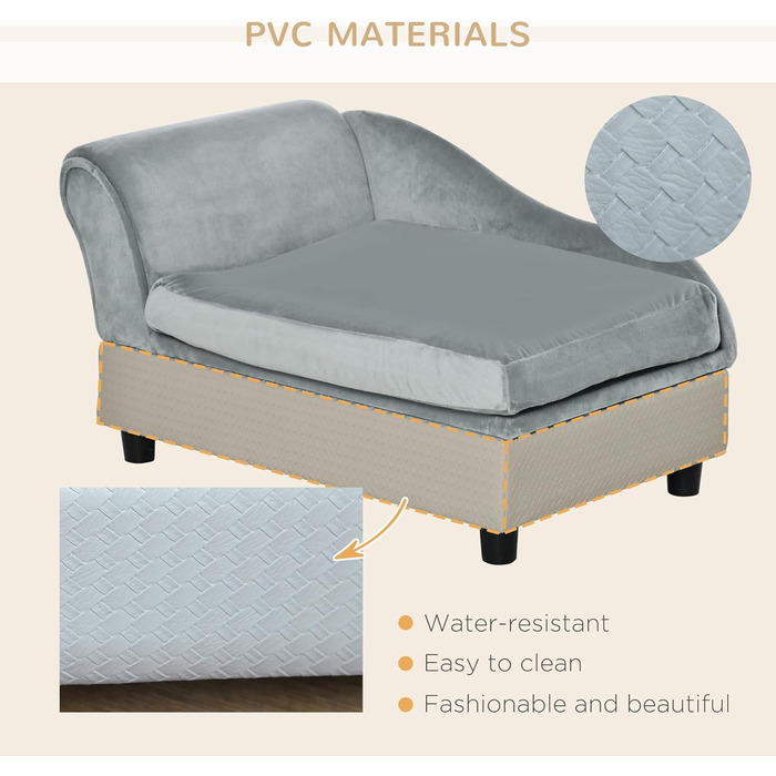 PawHut Крісло-лежанка для собак з матрацом та місцем для зберігання, світло-сірий, 76 x 45 x 43 см