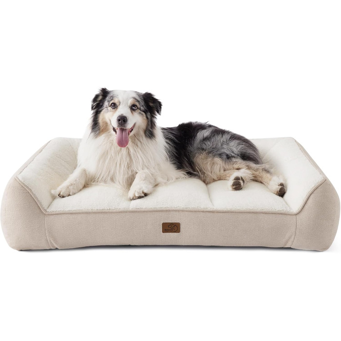 Ліжко для собак BEDSURE великих порід - 106x76 см, товста, з водонепроникним чохлом, антиковзаюча, з м'якого плюшу Sherpa, кремовий колір