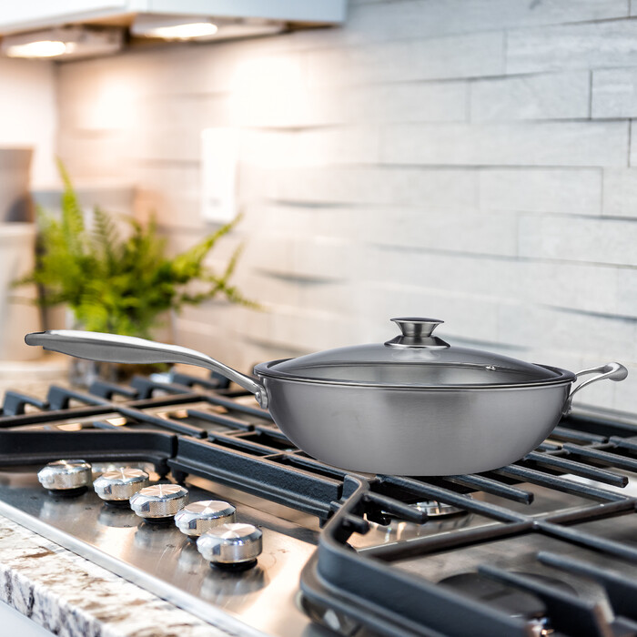 Relaxdays Stainless Steel Wok with Glass Lid