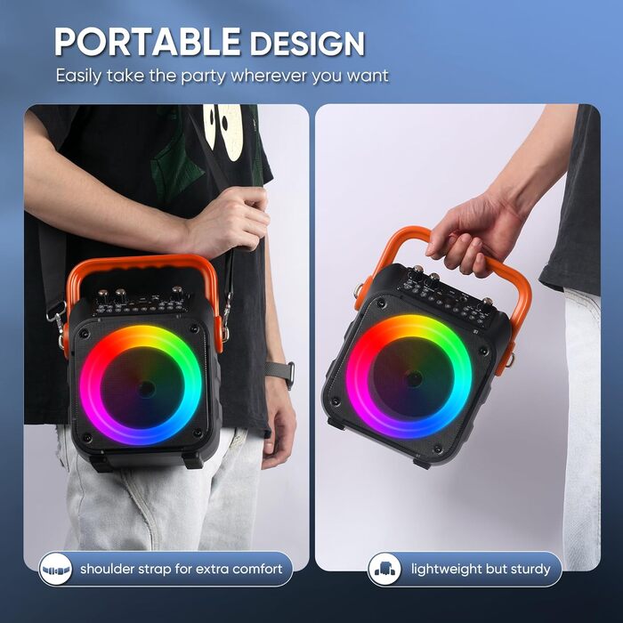 Wowstar Караоке Машина з 2 Бездротовими Мікрофонами, Портативна Bluetooth Колонка з Світловим Ефектом, Підтримка TF/USB, FM, Запис, AUX, TWS для Вечірок, Днів Народження (Помаранчевий)
