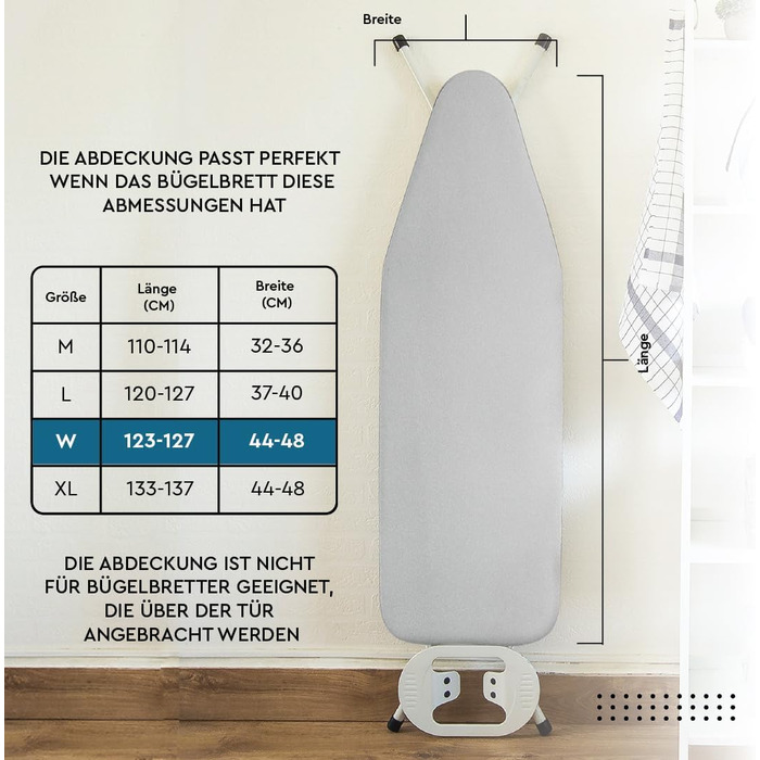Чохол для прасувальної дошки Encasa XO Metaizowane Siikon, 125x39 см, з товстим шаром піни, термостійкий, сріблястий