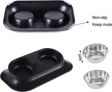 Підвищений годівниця для кошенят та цуценят, з нержавіючої сталі, на підставці, під кутом 15°, протиковзка, для котів та маленьких собак, подвійний миска