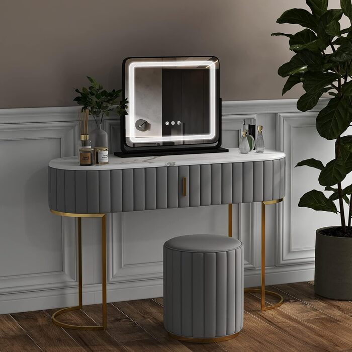 Дзеркало для макіяжу COSTWAY з підсвіткою, 3 режими світла, 5X збільшення, сенсорне керування, поворотне на 360°, 56x48 см