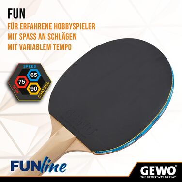 Набір для настільного тенісу GEWO Fun – одиночні або комплекти (1-4 ракетки), м'ячі, сумка, сітка – для початківців, хобі та відпочинку. Покриття Noppen-Innen, конкавний грифель. 2 ракетки + 3 м'ячі + сітка (конкавна)