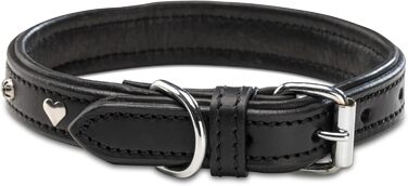 Нашийник для собак Jack Russell з натуральної шкіри чорного кольору з аплікаціями у вигляді серця та квітки, подвійний шар, розмір S (26.0-36.0)