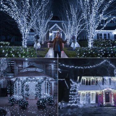 Льо́мка́ гірля́нда 100 LED, білий колір, для зовнішнього використання, вологостійка, 8 режимів, з пультом дистанційного керування та таймером. Підходить для декорування вечірок, свят, садів, балконів, ялинок. 1000 LED.