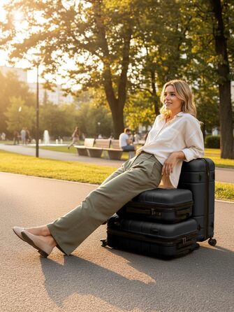 Набір валіз REDOLZ 3 шт. з розширенням | Чорний | З TSA-замком та подвійними колесами | З легкого поліпропілену