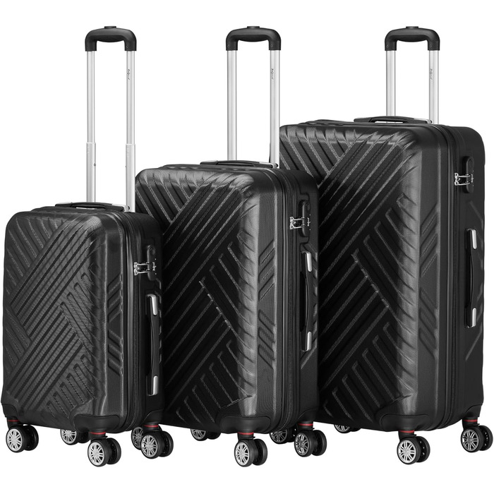 Набір валіз Zelsius 3 шт., чорний | ABS, з кодовим замком, подвійними колесами та внутрішнім роздільником | Ручна валіза, набір валіз, ролер, велика валіза, багаж