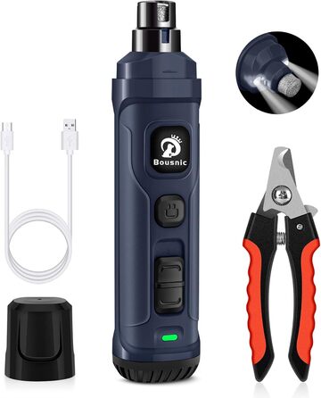 Шліфувальник для собак Bousnic Krallenschleifer з 2 LED-ліхтариками - тихий, потужний електричний триммер для догляду за кігтями собак та котів (Navy)