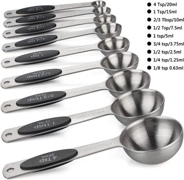 Stainless Steel Measuring Cups 7-Piece Stackable Set for Measuring Dry or Liquid Ingredients Kitchen Helper Metal Measuring Cups for Cooking & Baking (7+B9)