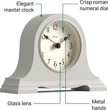 JONES CLOCKS® Speakeasy Table Clock | Classic Napoleon Hat Design | Gray | Contemporary classic style for desk, table, shelf, or bedside table