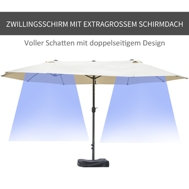 Outsunny Double Canopy Sun Umbrella Garden Umbrella Patio Umbrella with Hand Crank and Umbrella Stand, Oval 460 x 270 x 240 cm in Cream White