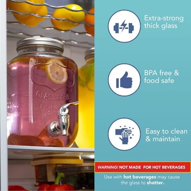 Скляний диспенсер для напоїв з краником - 4 літри, Mason Jar, з пластиковим краником та металевим підставкою