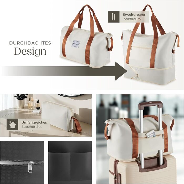 Набір валіз Tectake® 13 предметів: валіза, сумка, ролери, 3 великі валізи з TSA замком (кремовий)