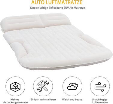 KMZ Automatic Car Mattress, 2 Pillow Car Air Mattress, Double-Sided Thickened Flocked Auto Mattress, Inflatable Car Bed for Trunk Rear Seat