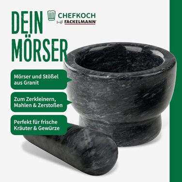 Гранітний ступка з толуштою Chefkoch – для подрібнення, розмелювання та розтрощення спецій та трав, 9,5 x 7 x 3,5 x 10,5 см