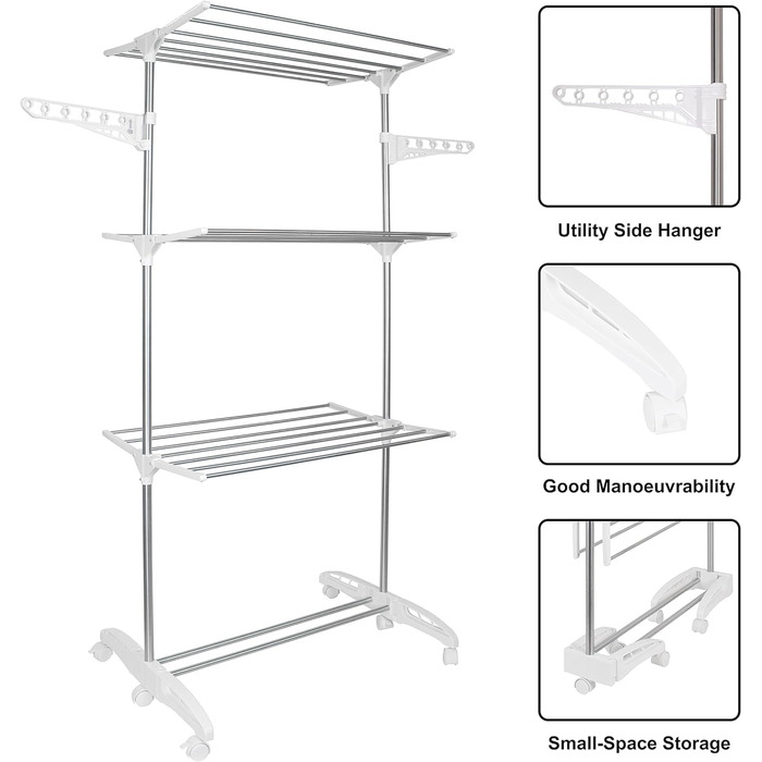 Сушарка для білизни Hyfive, велика, 4 яруси, з кріпленням для шкарпеток, нержавіюча сталь, складається для зберігання