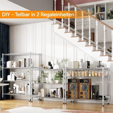 Adjustable 5-Tier Wire Shelving Unit with Wheels and Leveling Feet