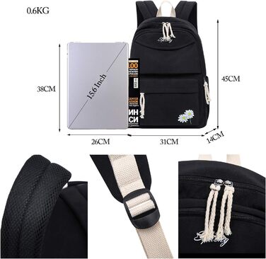 Чорний рюкзак FANDARE для школи, подорожей, універу та повсякденного використання (для хлопців та дівчат, підлітки)