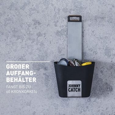 Höfats Johnny Catch Cup сріблястий – настінний відкривачка для пляшок з нержавіючої сталі з контейнером для кришок, безсвердлова установка, вміщує до 60 кришок