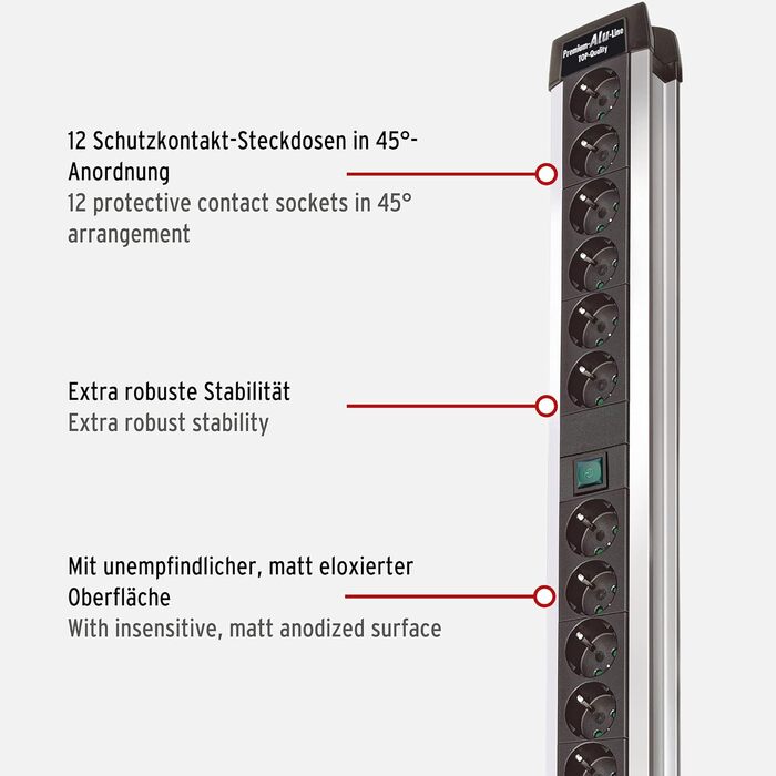 Бренненштуль Розподільник розеток Premium-Alu Line 12 розеток з алюмінію, 2 вимикачі, 3м кабель, Made in Germany