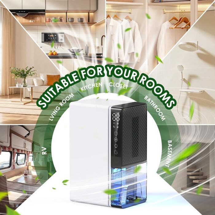 Електричний осушувач повітря 2800 мл з нічним режимом та 7-кольоровим нічним світлом, тихий осушувач для дому, з таймером для ванної кімнати та спальні
