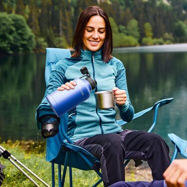 2L Stainless Steel Water Bottle with Straw, Double-Insulated 2 Liter Water Bottle with Two Lids and Protective Silicone Boot, Paracord Handle for Easy Carrying - (2000 ml, Blue)