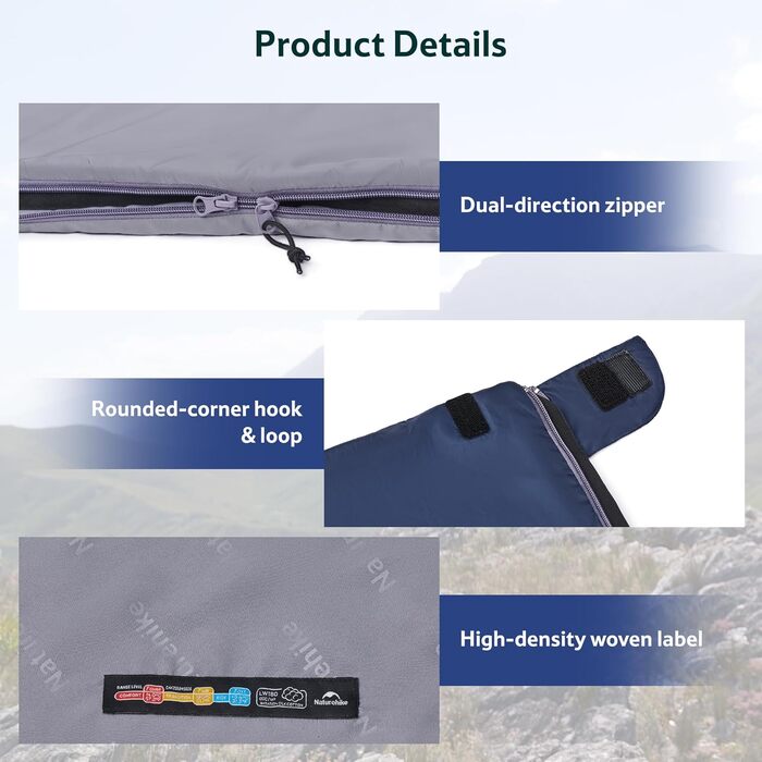Спальний мішок Naturehike Ultraleicht: ультралегкий, 680/760g, для 3 сезонів, 190x75/205x85 см, для походів, рюкзаків, кемпінгу, комфортна температура 15°C, колір зелений XL (темно-синій/світло-синій)