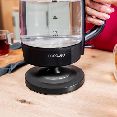 Скляний електрочайник Cecotec ThermoSense 340 Clear, 1.7 л, 2200 Вт, боросилікатне скло, LED-індикація, чорний