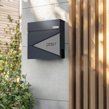 Поштовий ящик Zedelmaier XXL з нержавіючої сталі, індивідуальне гравіювання, 35x35 см, 4 ключі, для листів B5/C4, RAL 7016 Антрацит