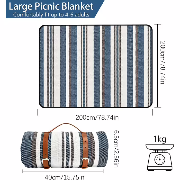 Picnic Blanket, Waterproof Picnic Blanket, XXL Picnic Blanket, Camping Blanket with Carrying Handle, Perfect for Outdoor/Camping/Picnic/Beach/Park (200 x 200 cm, C)