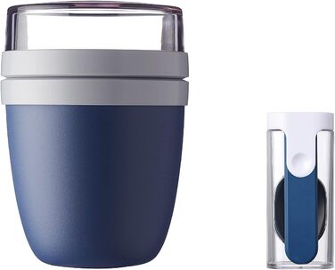 Mepal - Lunchpot & Folding Spoon Ellipse Set - Yogurt Cup To Go including Spoon - Separate compartments for yogurt & muesli - Meal Prep - Folding spoon To Go with travel case - Nordic Denim