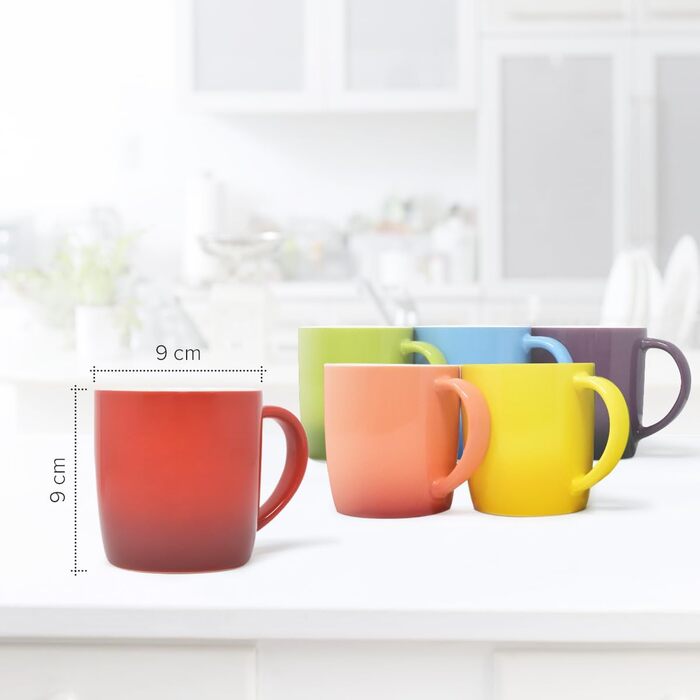 Joeji's Kitchen Colorful Coffee Cups, Set of 6 Stoneware Tea Cups - 350 ml to keep coffee, tea, hot chocolate, and other beverages hot or cold for longer.