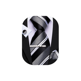 Чоловічий подарунковий набір: краватка в смужку, краватки-кліпса, нагрудна хустинка, манжетні кнопки, подарунок для бізнесу, весілля, свят, чорний, білий, сірий