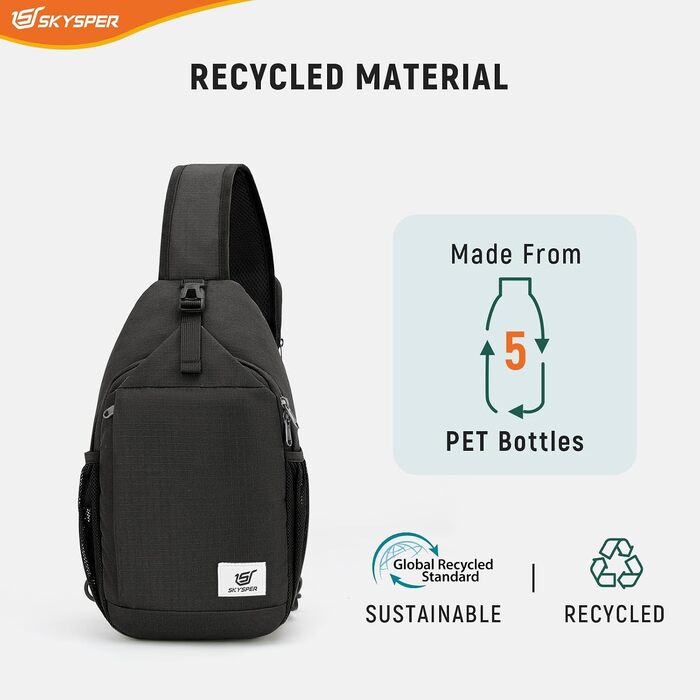 Сумка-слінг SKYSPER через плече унісекс, протикрадіжна нагрудна сумка Crossbody чорного кольору, розмір M