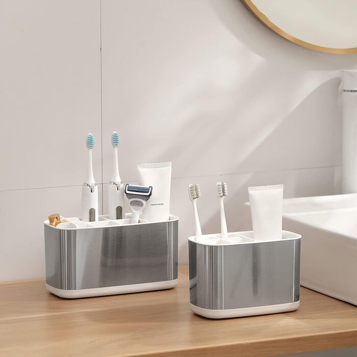 Colist Stainless Steel Toothbrush Holder, Bathroom Electric Toothbrush Holder Organizer, Toothbrush Holder Non-Slip Bottom 4 Toothbrush Compartments Removable for Easy Cleaning (Large) (Stainless Steel (Small))