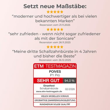 Електрична зубна щітка POIVES P1 Pro - ультразвукова, рожева перлина, з датчиком тиску, 4 роки гарантії