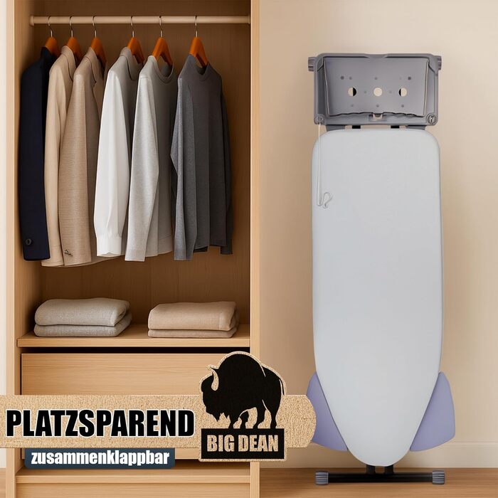 Прасувальна дошка BigDean XXL (120x45 см) з регулюванням висоти та підвішуванням для плечей - стабільна, для парогенераторів та прасок