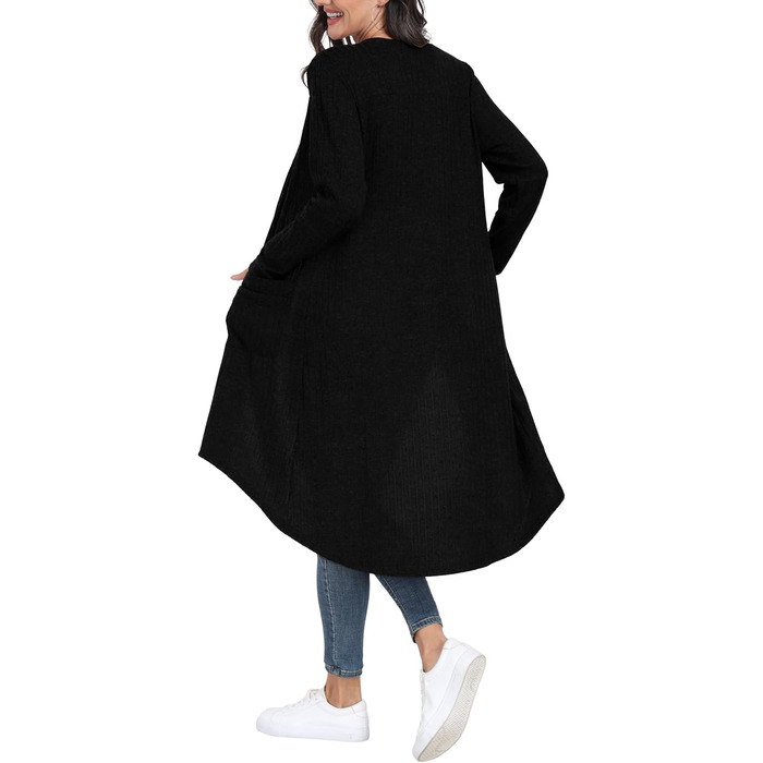 Кардиган жіночий Grecerelle, довгий, легкий, чорний, з ґудзиками та V-подібним вирізом