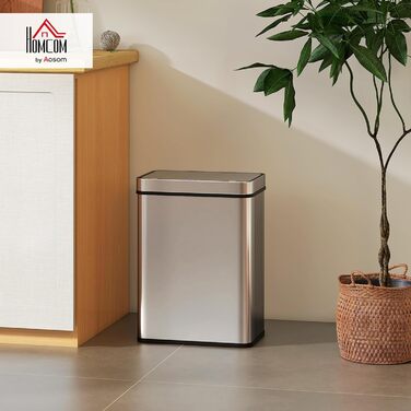 Сміттєвий бак сенсорний HOMCOM 50л нержавіюча сталь срібний з автоматичною кришкою та плавним закриттям для кухні, офісу, спальні