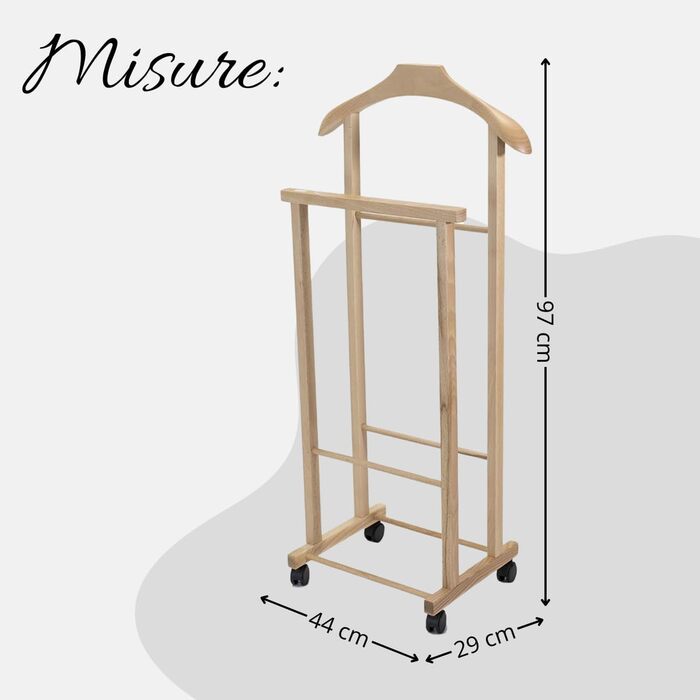 Tomaino - Valet's Bedroom in Wood - Clothes Rack with Wheels Ambrogio - Modern Valet for Clothing and Accessories (Natural)