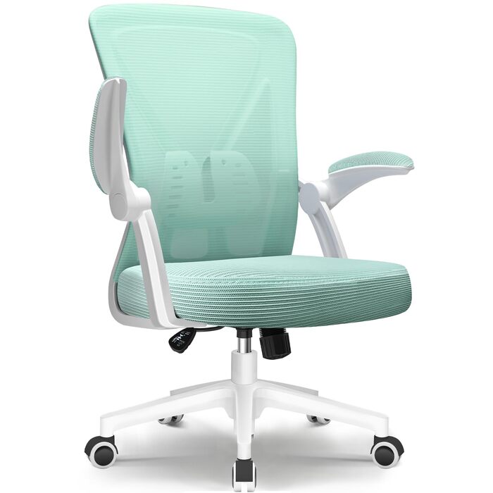 Офісне крісло Hinode з підйомними підлокітниками, функцією гойдання, поворотне на 360°, регульоване по висоті, ергономічне крісло для дому та офісу з дихаючою сіткою, до 150 кг (Блакитно-зелене, Стиль 1)