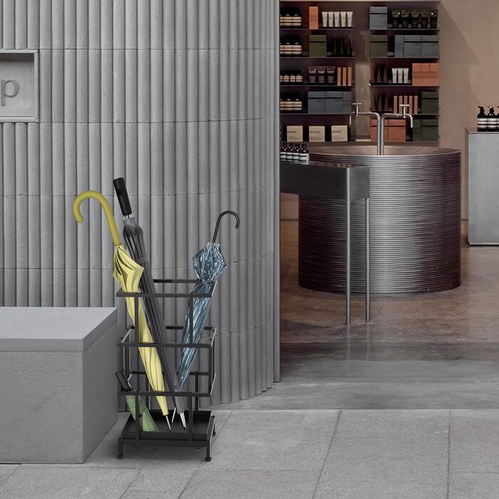 Металева підставка для парасоль під Alyoen з водозбірником та регульованими ніжками, 26,5 x 21,5 x 47,5 см, чорна