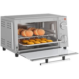 HOMCOM 9L Mini Oven with Baking Tray, Grill Rack, 100°C-230°C, with Adjustable Temperature and Cooking Time, 60 Min. Timer, 750W, Stainless Steel, Silver | Aosom
