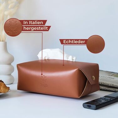 Genuine Leather Cosmetic Tissue Box, Handcrafted, Made in Italy, perfect for living rooms, bathrooms, kitchens, and office/practice (Cognac)